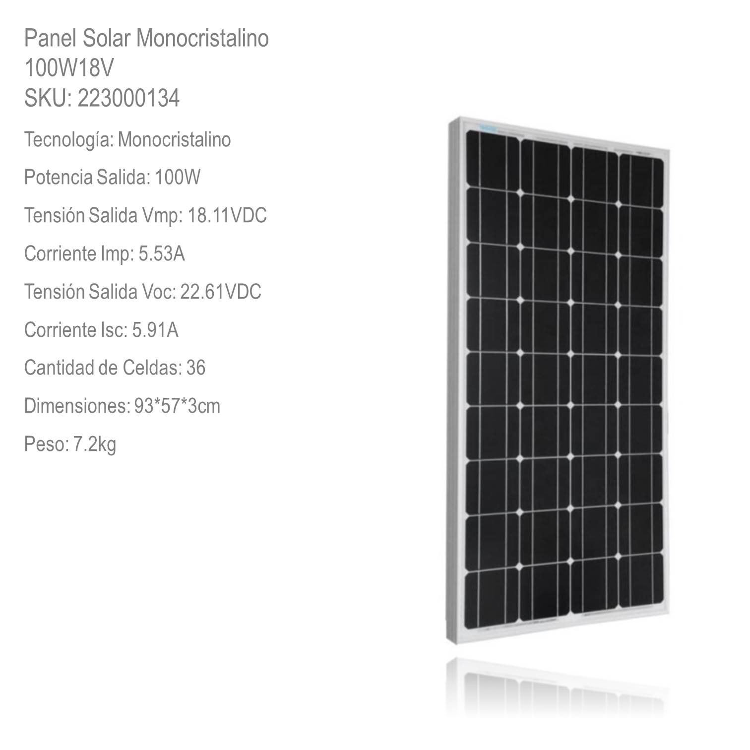 Panel Solar Monocristalino 100W18V xUn - Imagen 2
