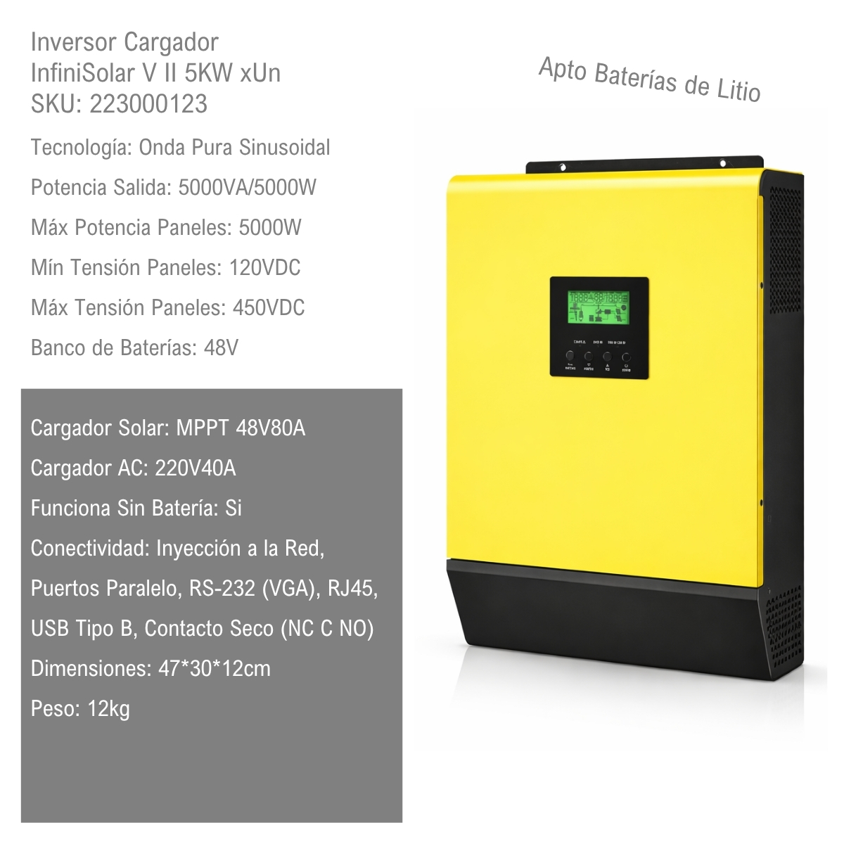 Inversor Cargador InfiniSolar V II 5KW xUn - Imagen 2