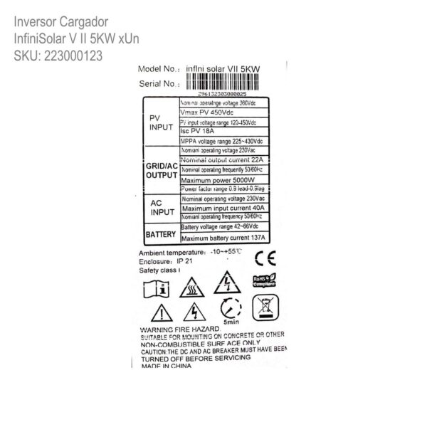 Inversor Cargador InfiniSolar V II 5KW xUn - Imagen 4