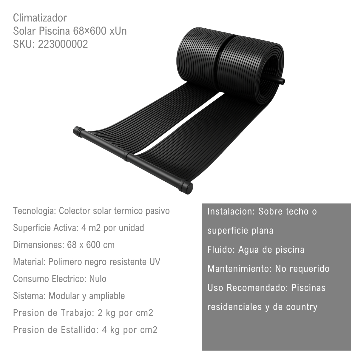 Climatizador Solar Piscina 68x600 xUn - Imagen 2