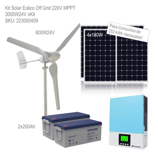 Kit Solar Eolico Off Grid 220V MPPT 3000W24V xKit - Imagen 2