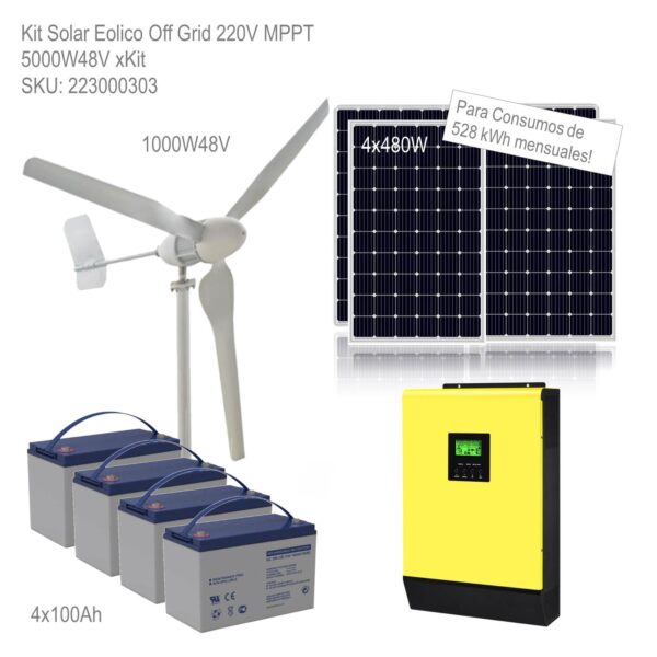 Kit Solar Eolico Off Grid 220V MPPT 5000W48V xKit - Imagen 2
