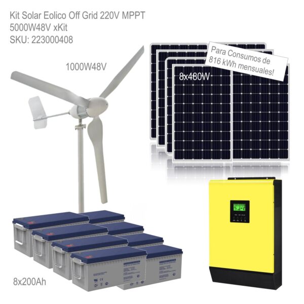 Kit Solar Eolico Off Grid 220V MPPT 5000W48V xKit - Imagen 2