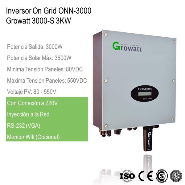 Inversor On Grid Growatt 3000-S xUn - Imagen 2