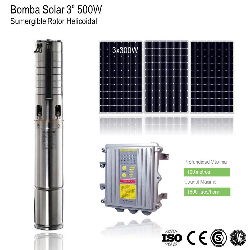 KIT-BH3-500 Bomba Solar 3″ Helicoidal 500W36V xKit – Huangcom