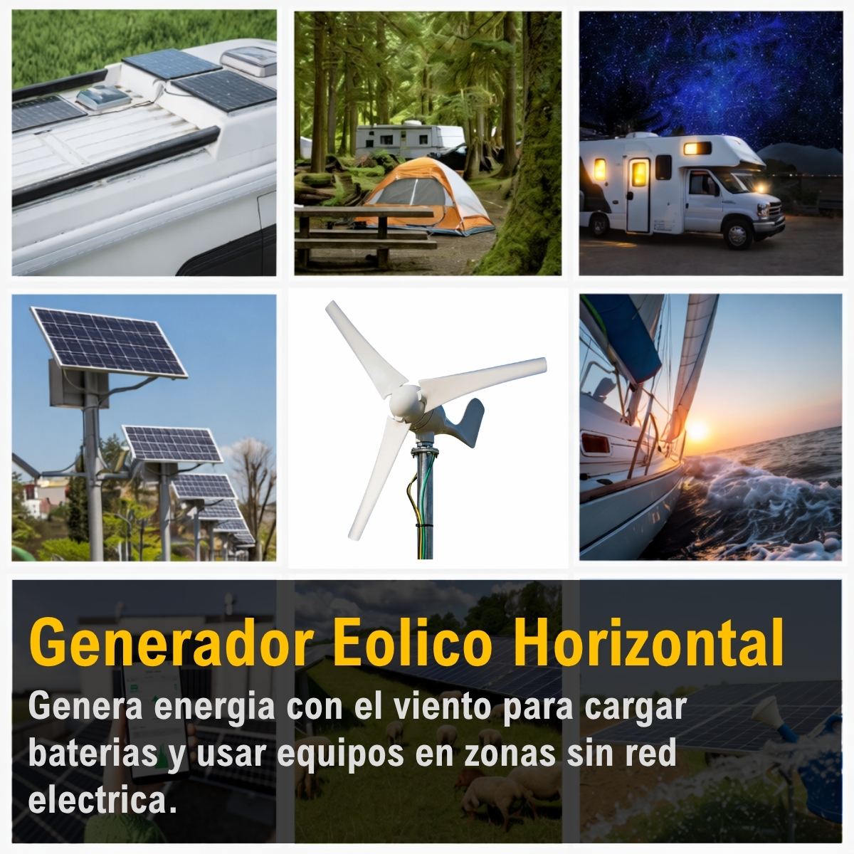 Aerogenerador Eolico Horizontal 400W12V Completo xUn - Imagen 6