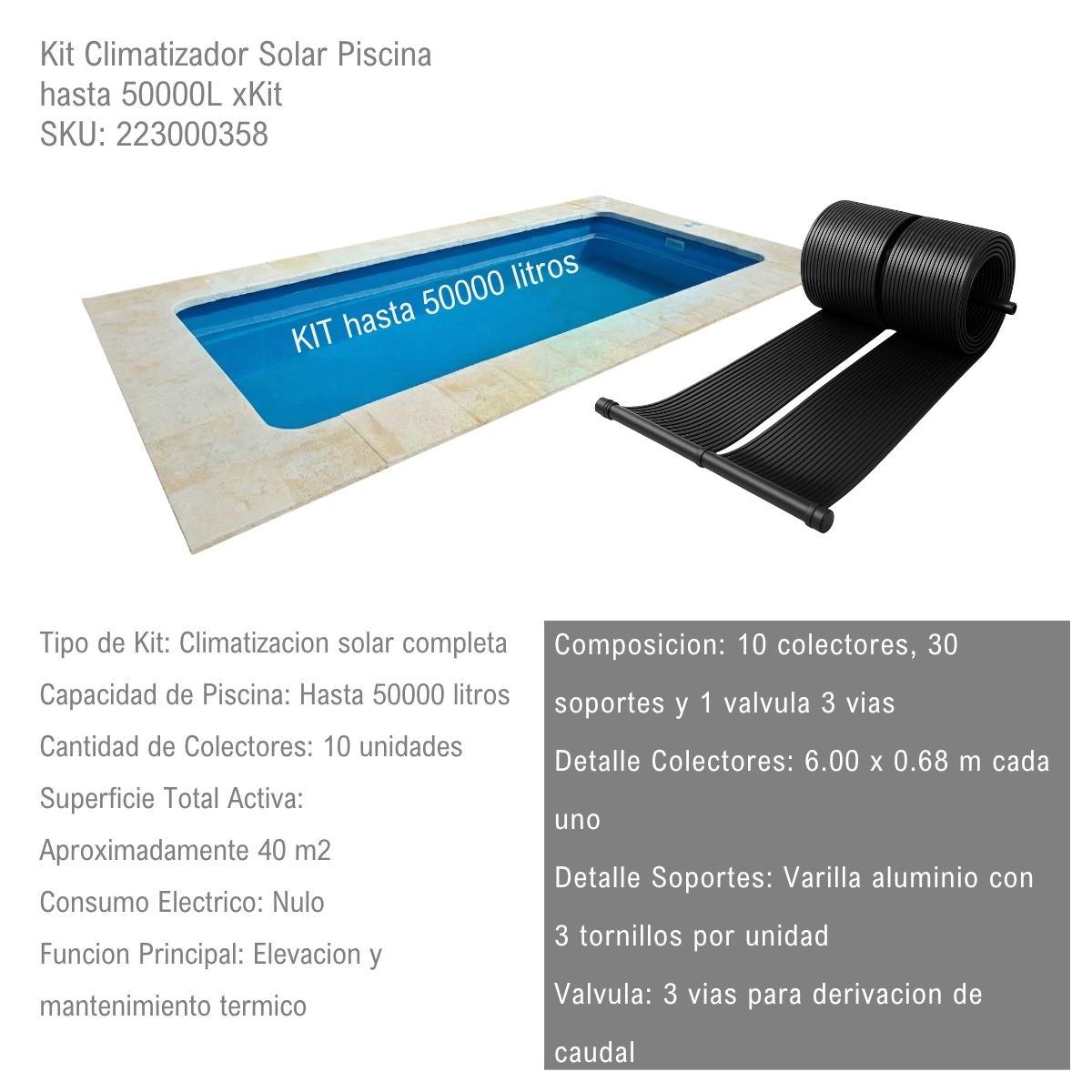 Kit Climatizador Solar Piscina hasta 50000L xKit - Imagen 2