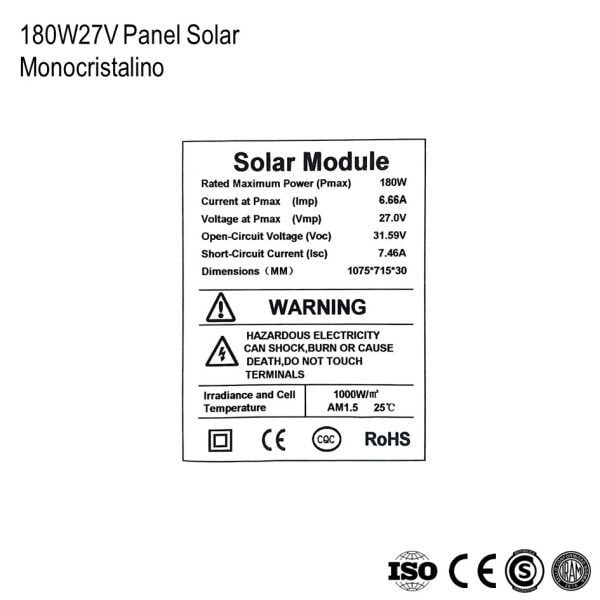 Panel Solar Monocristalino 180W27V xUn - Imagen 4