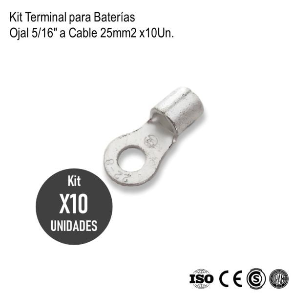 Terminales 5/16" para Cable 25mm2 10Un xKit - Imagen 2