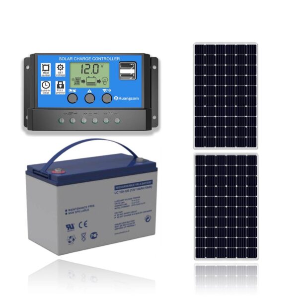 Kit Solar 12V Regulador 30A + Bateria 100Ah + Panel Solar 180W xKit