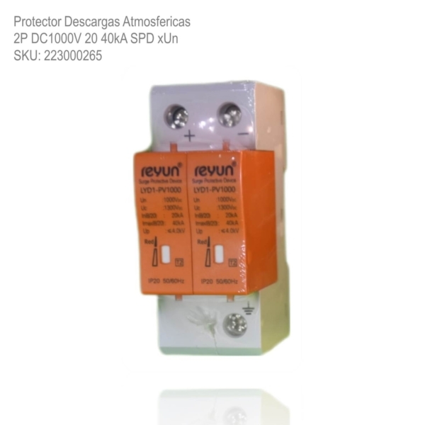 Protector Descargas Atmosfericas 2P DC1000V 20 40kA SPD xUn - Imagen 2