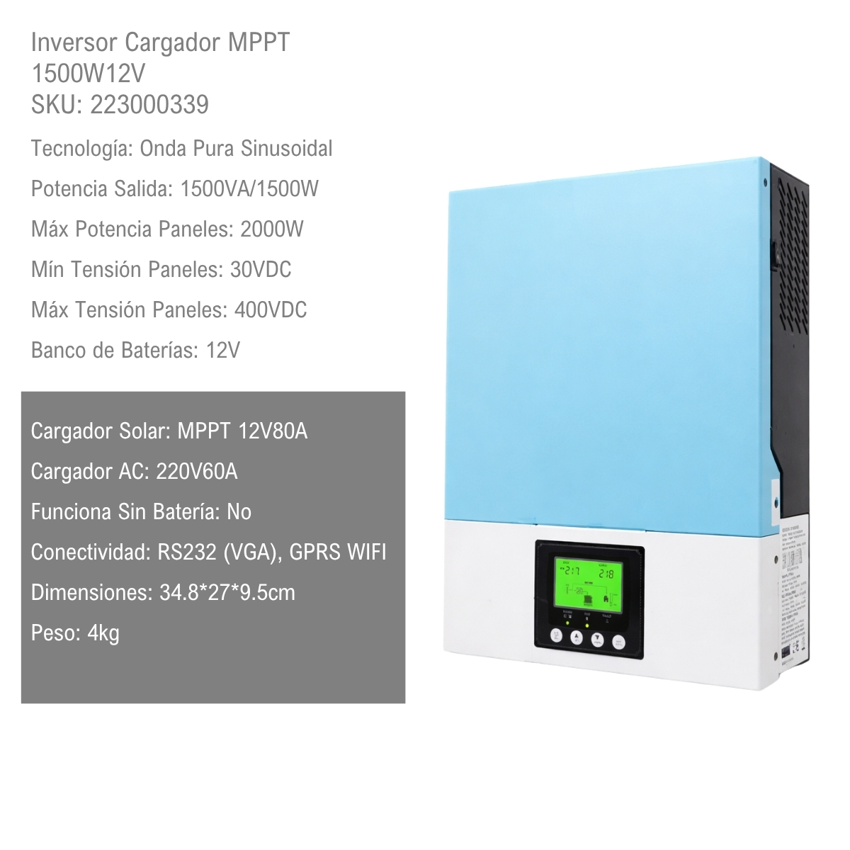 Inversor Cargador MPPT 1500W12V xUn - Imagen 2