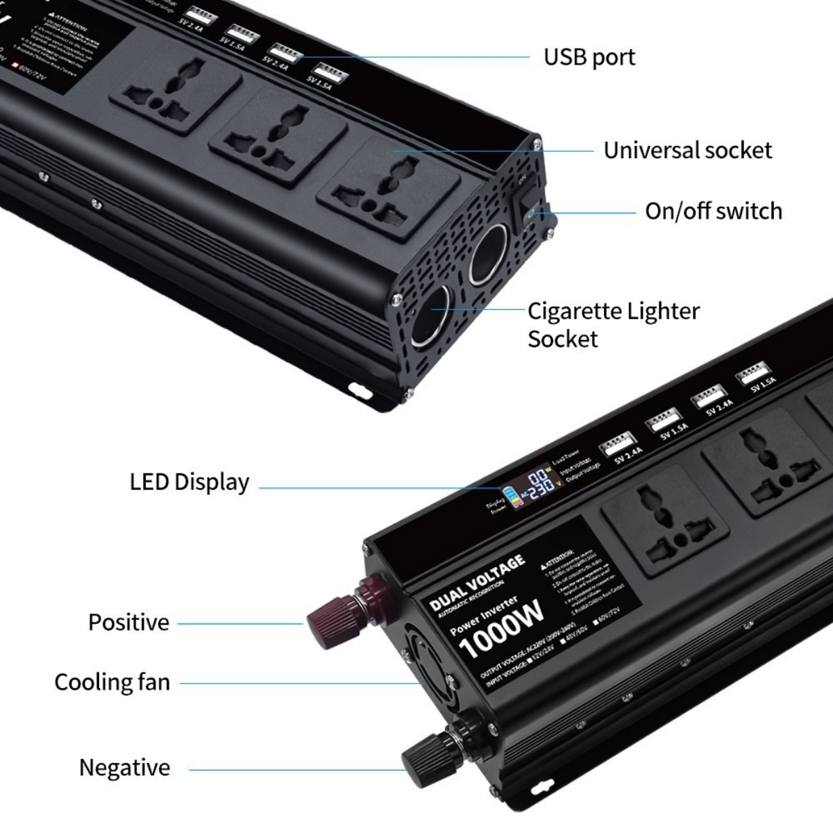Inversor Onda Modificada 1000W2000W 12 24V xUn - Imagen 5
