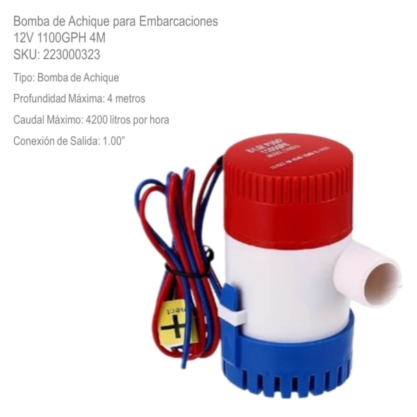 Bomba de Achique para Embarcaciones 12V 1100GPH 4M xUn - Imagen 2