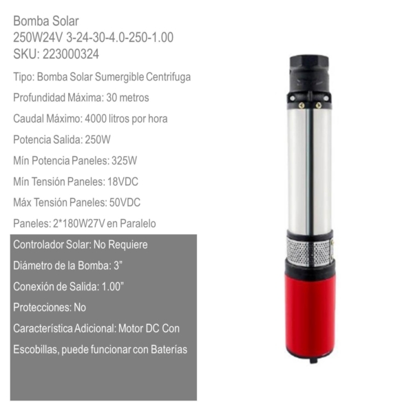 Bomba Solar 250W24V 3-24-30-4.0-250-1.00 Brushed xUn - Imagen 2