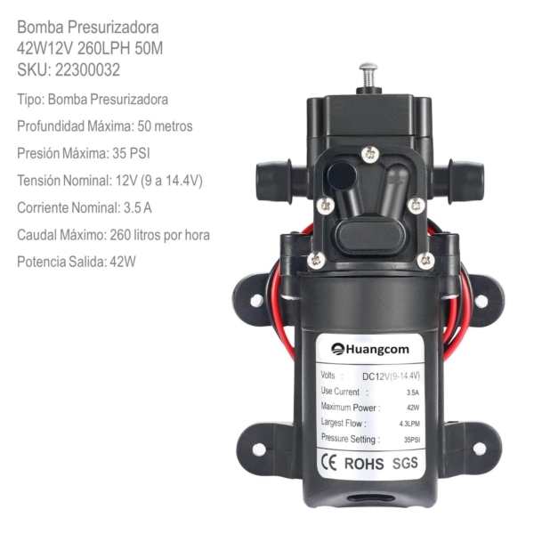 Bomba Presurizadora 42W12V 260LPH 50M xUn - Imagen 2