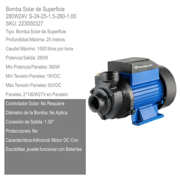 Bomba Solar de Superficie 280W24V S-24-25-1.5-280-1.00 xUn - Imagen 2