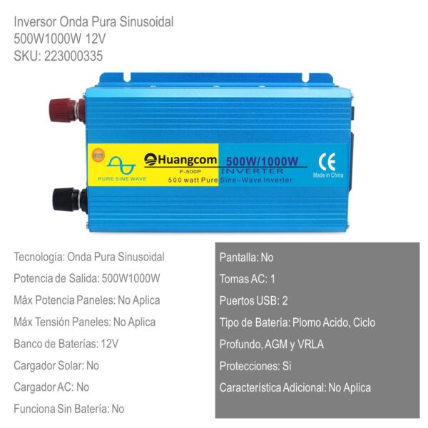 Inversor Onda Pura Sinusoidal 500W1000W 12V xUn - Imagen 2