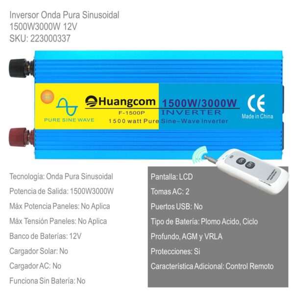 Inversor Onda Pura Sinusoidal 1500W3000W 12V xUn - Imagen 2