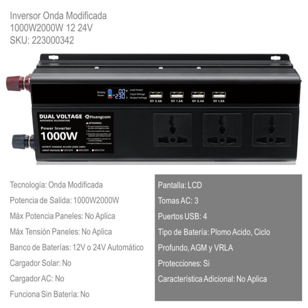 Inversor Onda Modificada 1000W2000W 12 24V xUn - Imagen 2