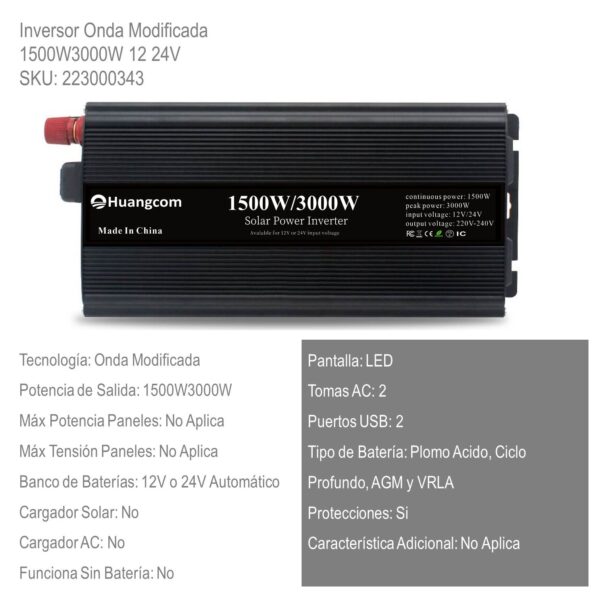 Inversor Onda Modificada 1500W3000W 12 24V xUn - Imagen 2