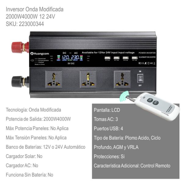 Inversor Onda Modificada 2000W4000W 12 24V xUn - Imagen 2
