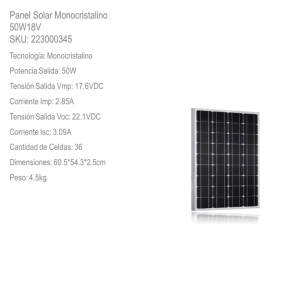 Panel Solar Monocristalino 50W18V xUn - Imagen 2