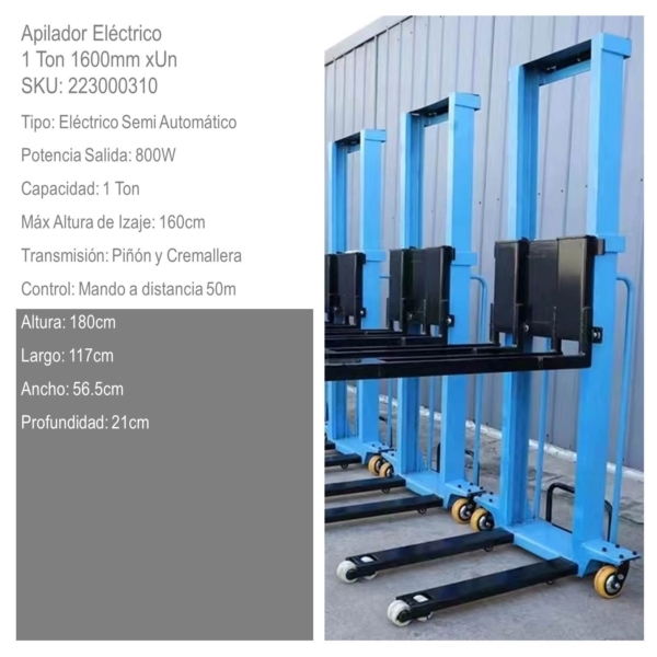 Apilador Electrico 1 Ton 1600mm xUn - Imagen 2