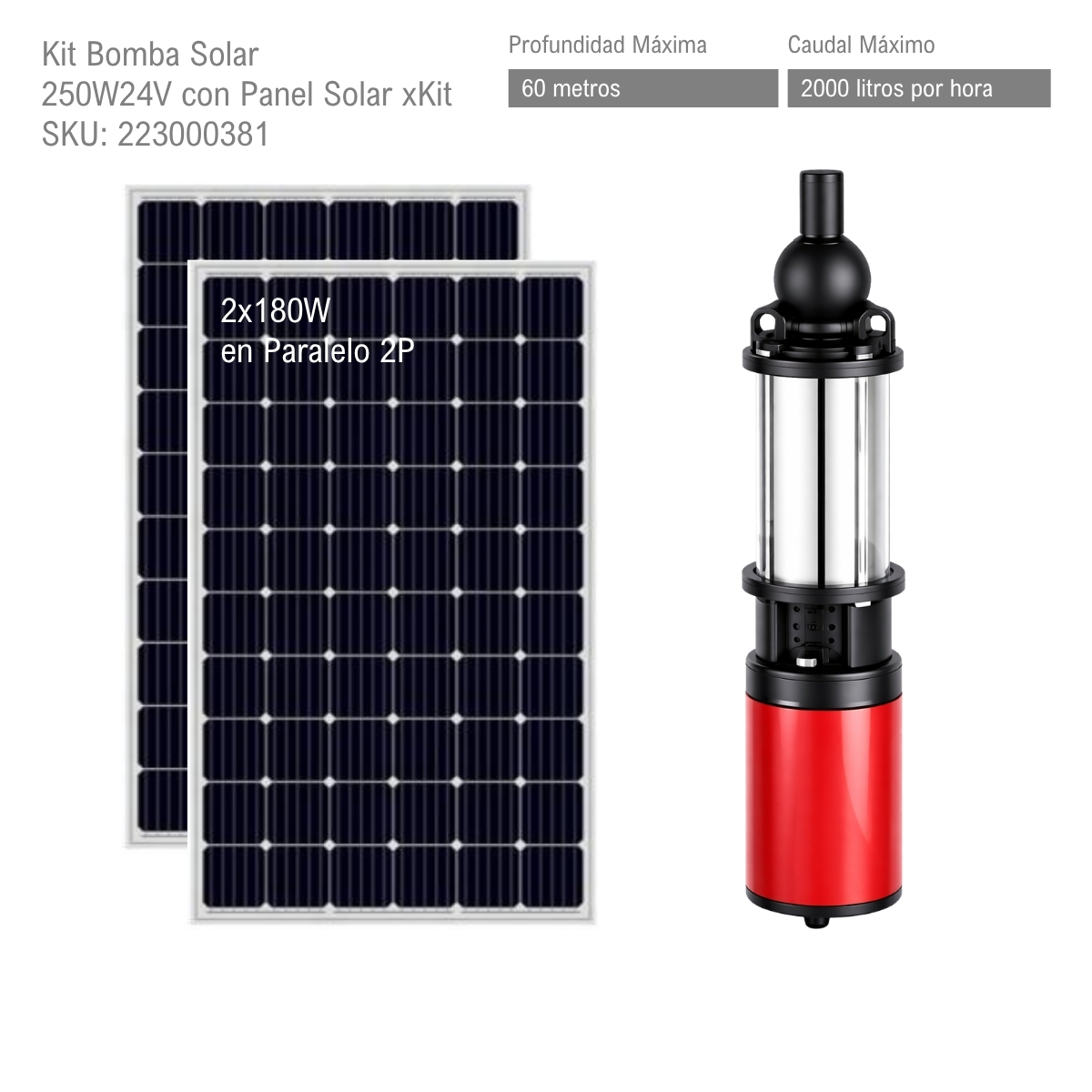 Kit Bomba Solar 250W24V con Panel Solar xKit - Imagen 2