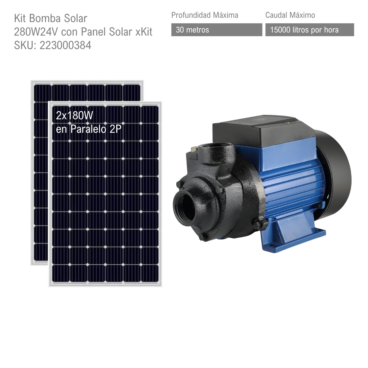 Kit Bomba Solar 280W24V con Panel Solar xKit - Imagen 2