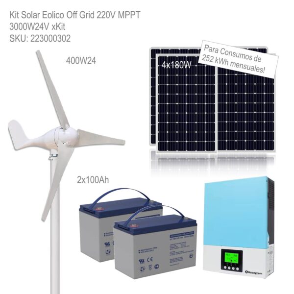 Kit Solar Eolico Off Grid 220V MPPT 3000W24V xKit - Imagen 2