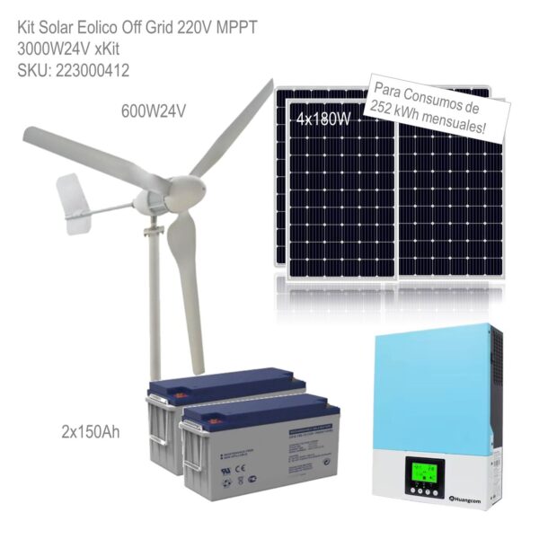 Kit Solar Eolico Off Grid 220V MPPT 3000W24V xKit - Imagen 2