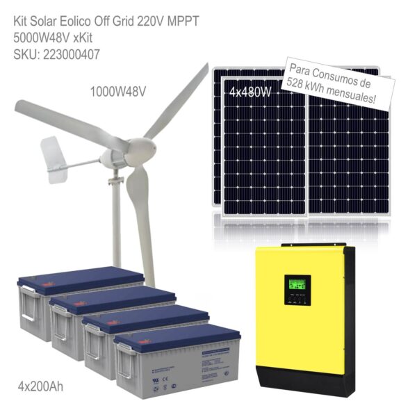 Kit Solar Eolico Off Grid 220V MPPT 5000W48V xKit - Imagen 2