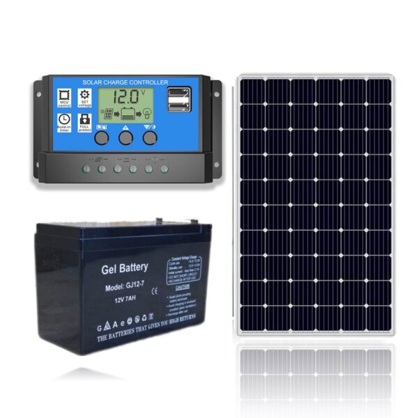 Kit Solar 12V Regulador 30A + Bateria 7Ah + Panel Solar 50W xKit