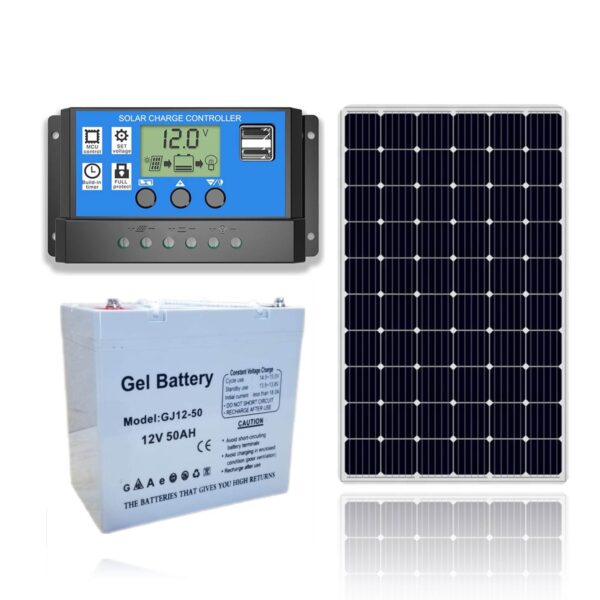 Kit Solar 12V Regulador 30A + Bateria 50Ah + Panel Solar 100W xKit