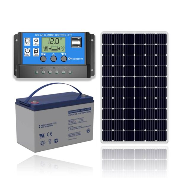 Kit Solar 12V Regulador 30A + Bateria 100Ah + Panel Solar 180W xKit