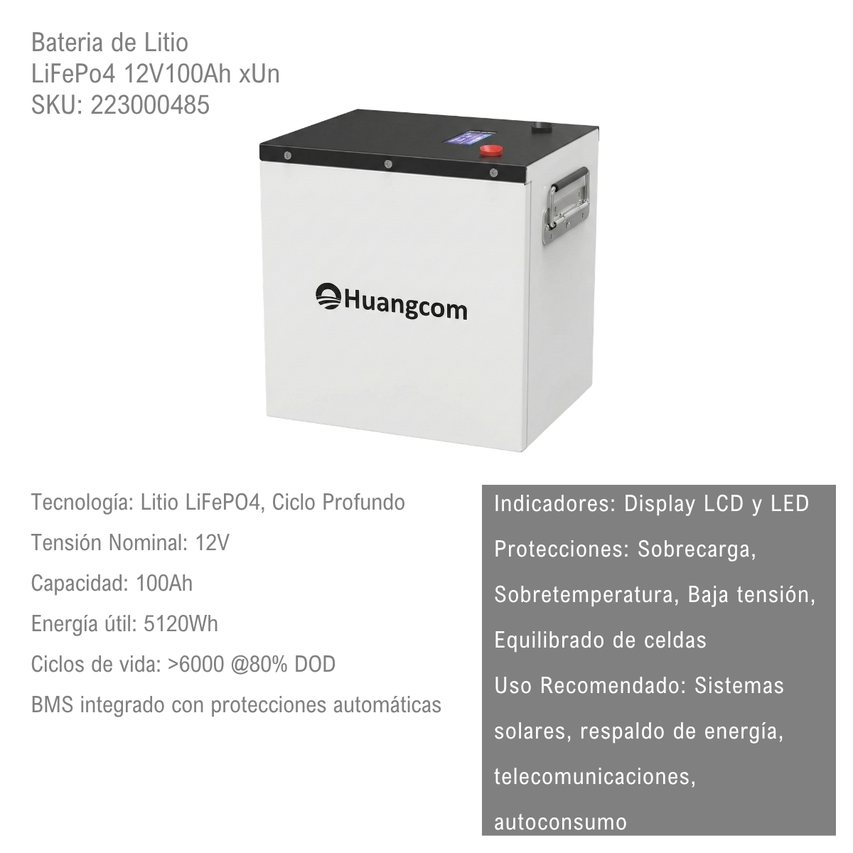 Bateria de Litio LiFePo4 12V100Ah xUn - Imagen 2